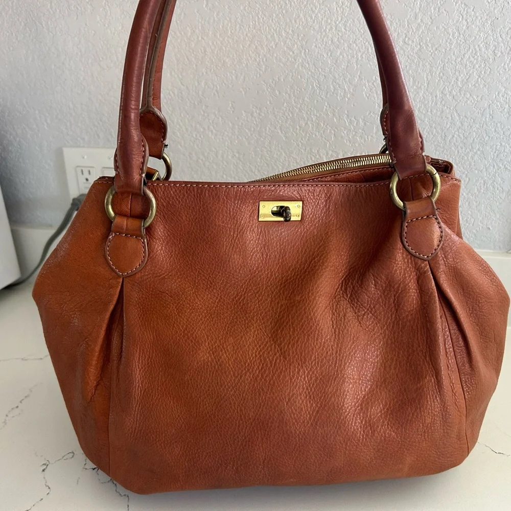 J. Crew Brompton Hobo Bag Cognac Brown Leather with Brass Hardware - Picture 2 of 16